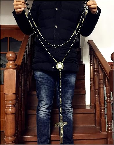 Miniatura 2 de elegantmedical Caja de regalo católica de cruz de rosario grande hecha a mano con cuentas de obsidiana de oro negro de 0.787 in, Obsidiana dorada