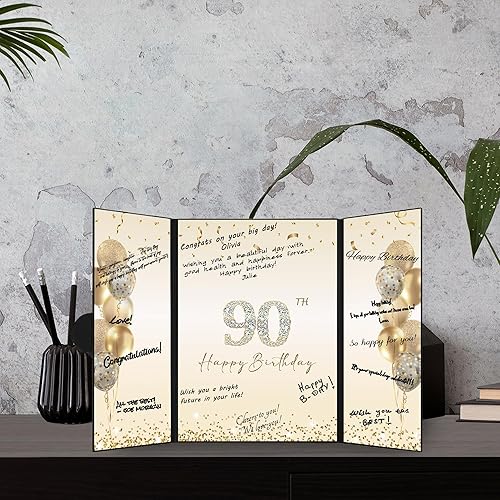 Miniatura 5 de DARUNAXY Black Gold 90th Birthday Party Decorations, Happy 90th Birthday Alternative Signature Guest Book for Men Women Cheers to 90 Years Old Gifts