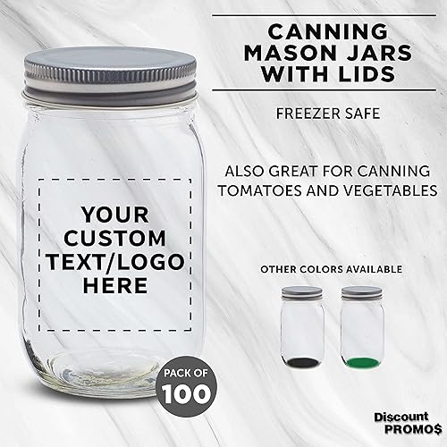 Miniatura 2 de Discount Promos Tarros Mason personalizados con tapas, 16 onzas, juego de 100 unidades, paquete personalizado a granel, tarros de vidrio para avena