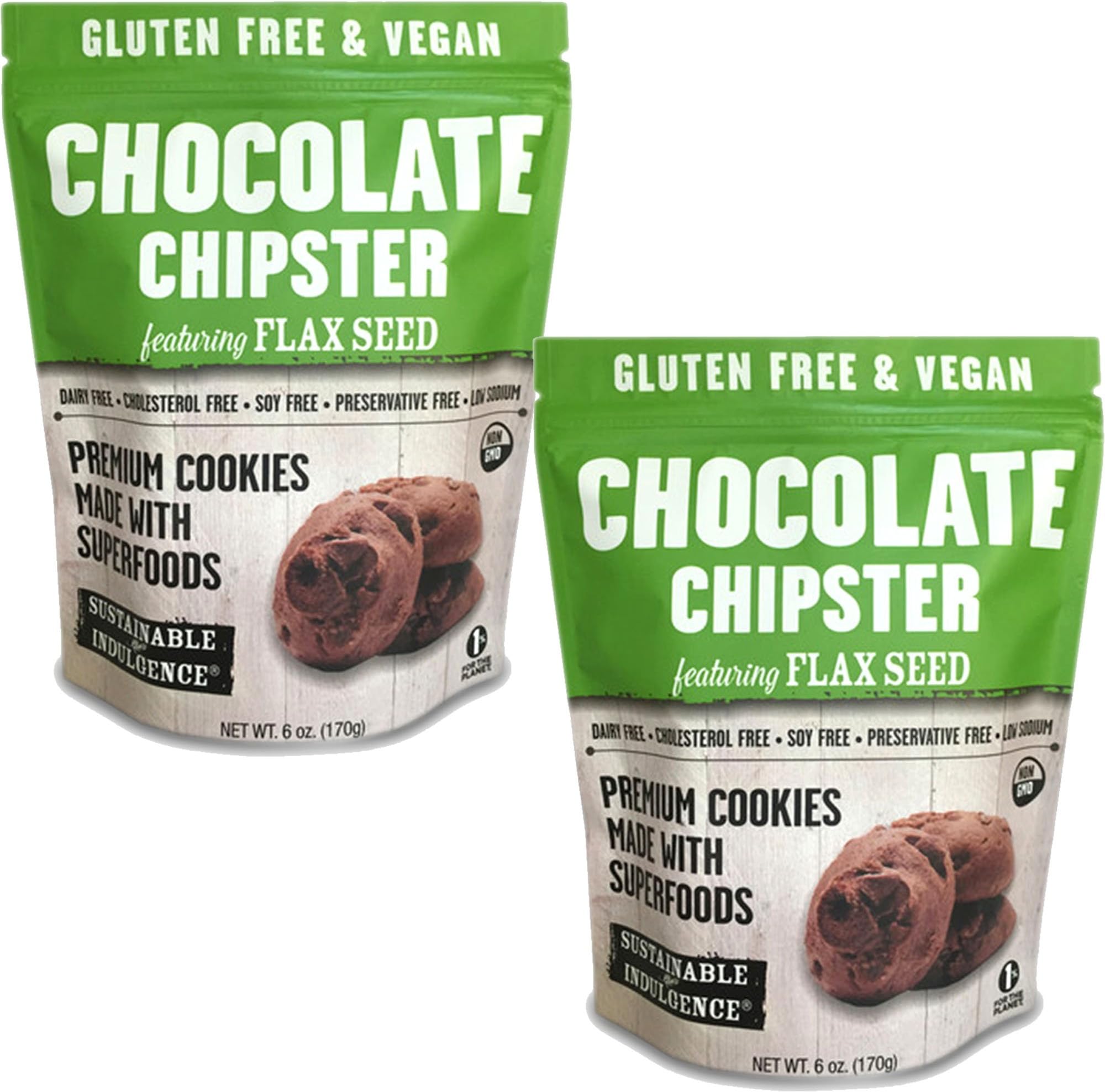 Gluten Free and Vegan Chocolate Chipster Cookies - Featuring Flax Seed - Kosher - 2 Pack