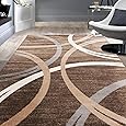 Rugshop Modern Wavy Circles Design Area Rug 9' x 12' Brown