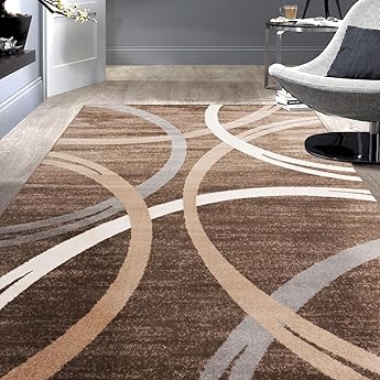 Rugshop Modern Wavy Circles Design Area Rug 9' x 12' Brown