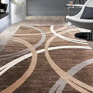 Rugshop Modern Wavy Circles Design Area Rug 6'6" x 9' Brown
