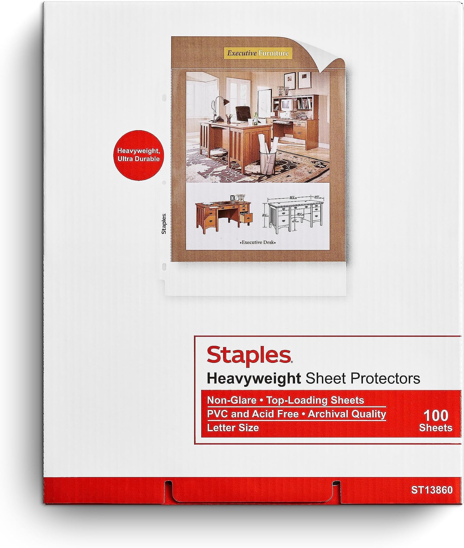 Staples Sheet Protectors, Clear, 100-Pack, Top-Loading, 3-Hole Punched, Letter Size Page Protectors for Binders