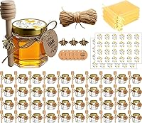 Vista 9 de Adabocute Mini tarros de miel – Tarro hexagonal de miel de vidrio con tapas doradas, cubos de madera, abalorios de abeja y yutes – Pequeños tarros
