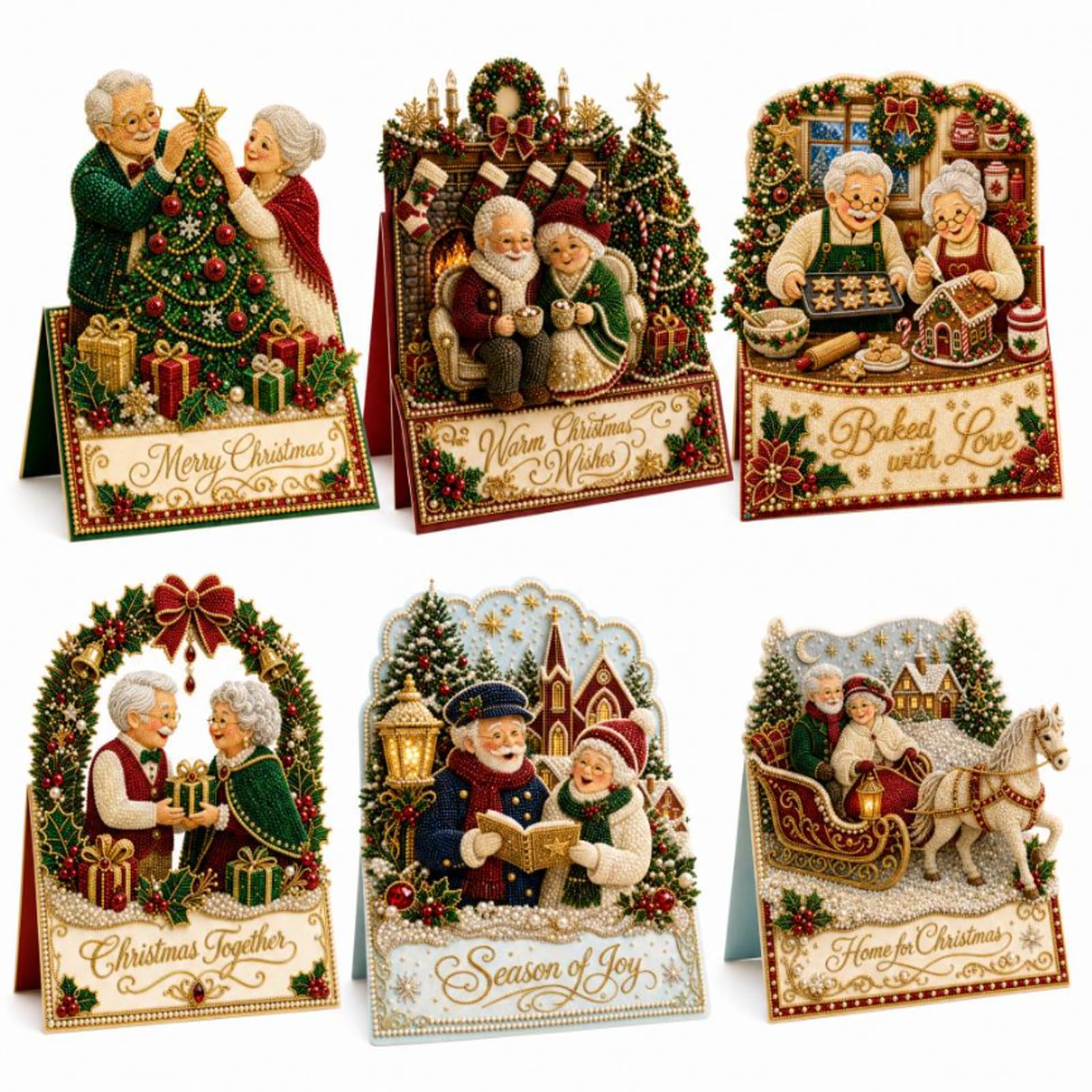 6PCS DIY Christmas Pearl Diamond Art Painting Greeting Cards with Envelope โ image 1