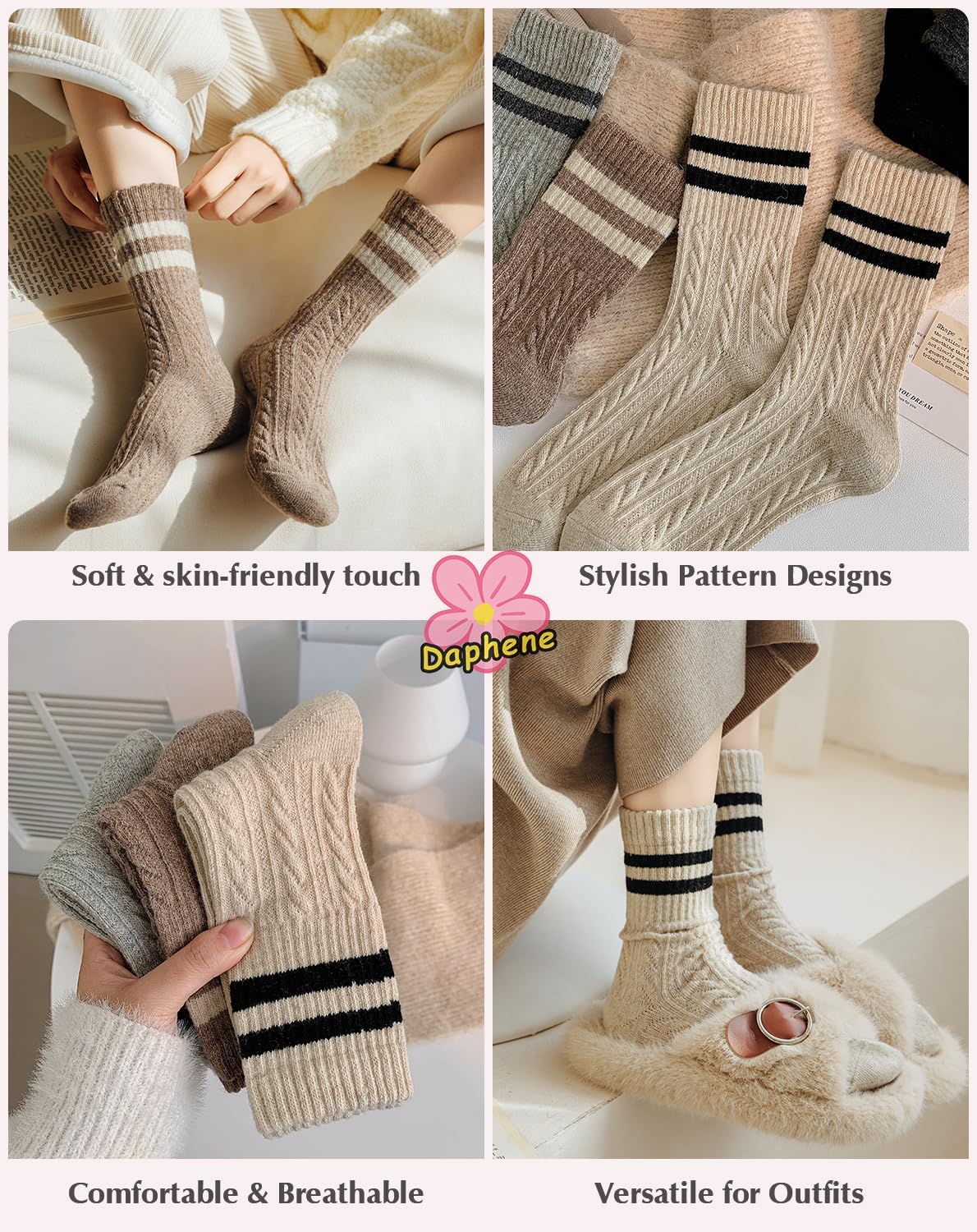 Daphene Womens Trendy Cute Wool Socks | Winter Thick Warm Holiday Gifts | Cartoon Design Comfortable Non-Slip | Multi-Color - Image 4