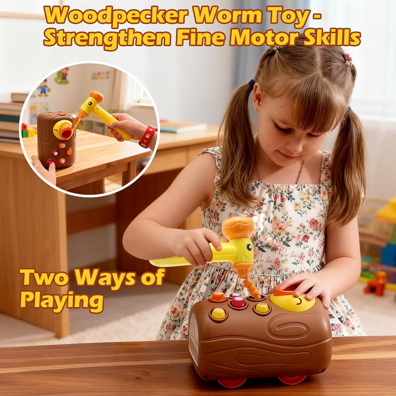 Press and Go Car Toys, Kids Train Set with Whack-A-Mole, Woodpecker Worm, Carrot Harvest Game, Car Racing Trucks for Toddler Travel Toys, Baby Learning & Education Train Birthday Boy Girl Gift