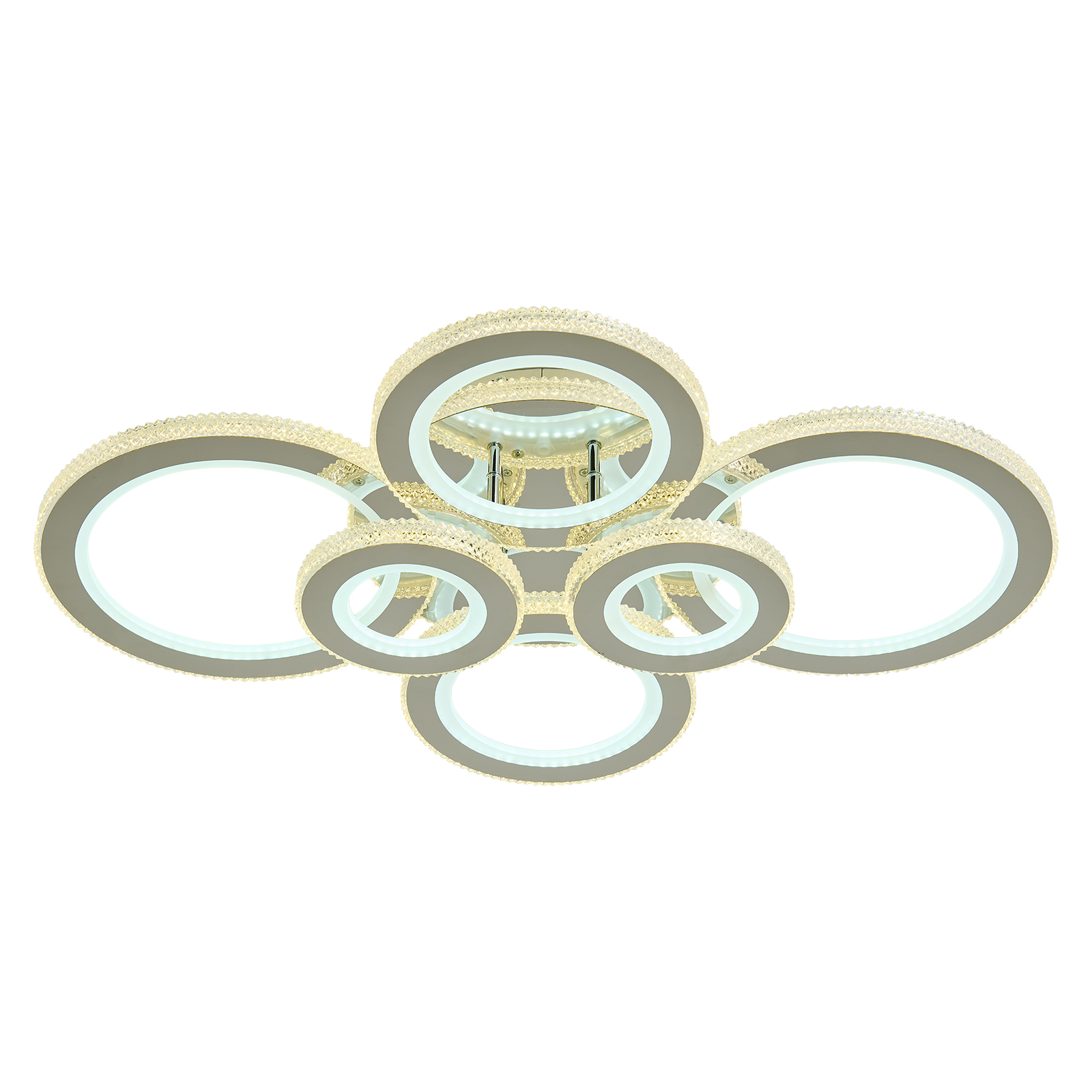 Image of Modern 98W Ceiling Light 6-Rings LED Ceiling Light Fixture with Remote Control Chrome Acrylic Dimmable Flush Mount Stainless Steel Chandelier for Livingroom Dining Room Kitchen Bedroom.