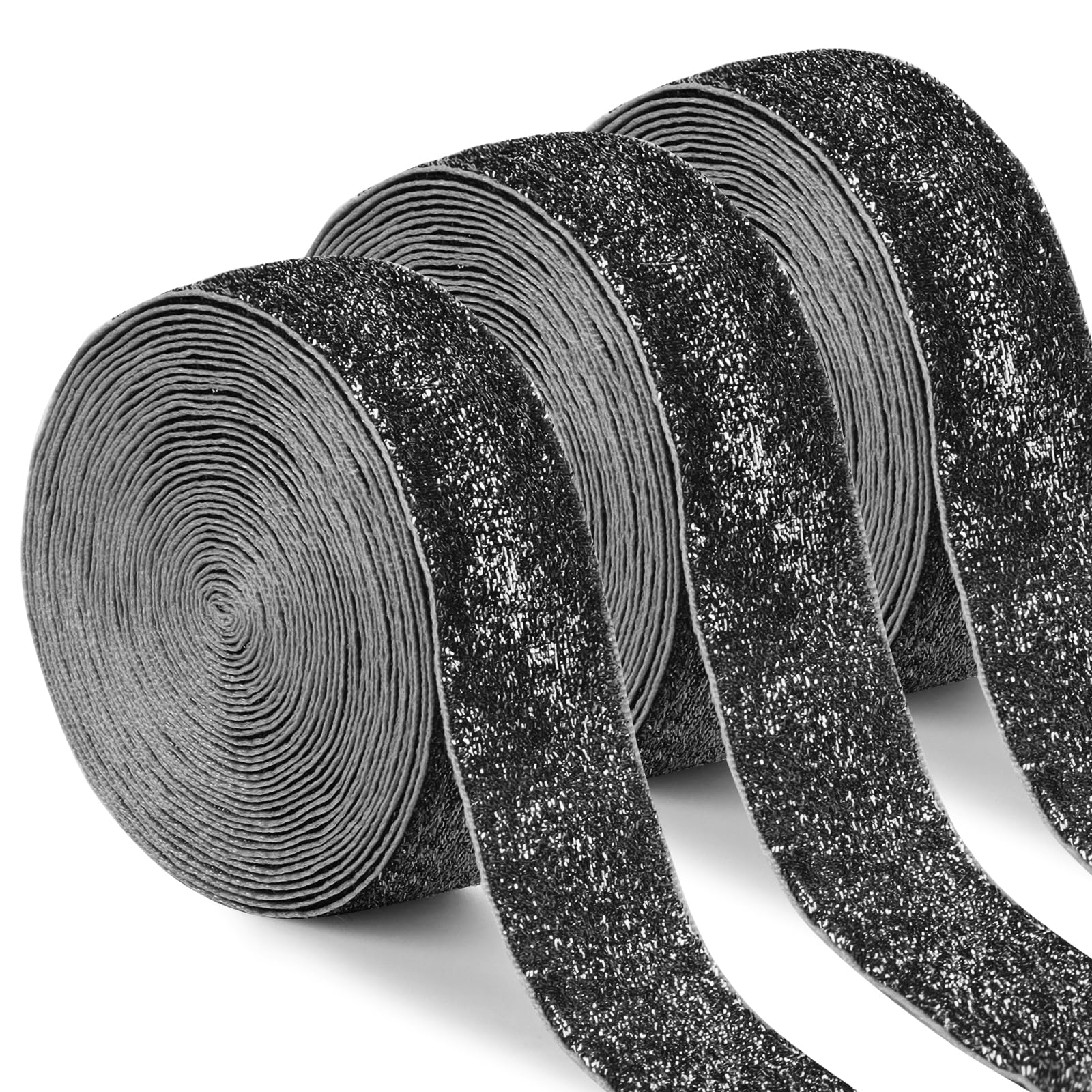 Uiopa 3 Rolls Glitter Black Velvet Ribbon 25mm x 4.5m Single-Sided Velvet Vintage Gift Ribbon Fabric Trim for Gift Wrapping, Wreaths, Flower Bouquets, Home Decor, DIY Crafts