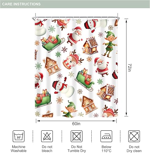 Miniatura 5 de Riyidecor Cortina de ducha con texto en inglés "Merry Christmas", feliz año nuevo, vacaciones, invierno, niños, lindo Papá Noel, muñeco de nieve,