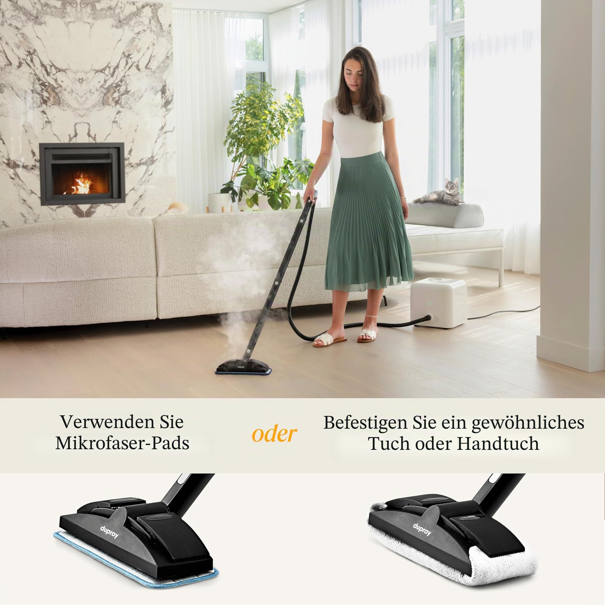 Dupray Neat Dampfreiniger – leistungsstarker Multifunktions-Dampfreiniger für Haus, Böden, Fliesen, Fugen, Möbel, Matratzen, Fenster, Autos & mehr (Neat + 17 Zubehörteile)