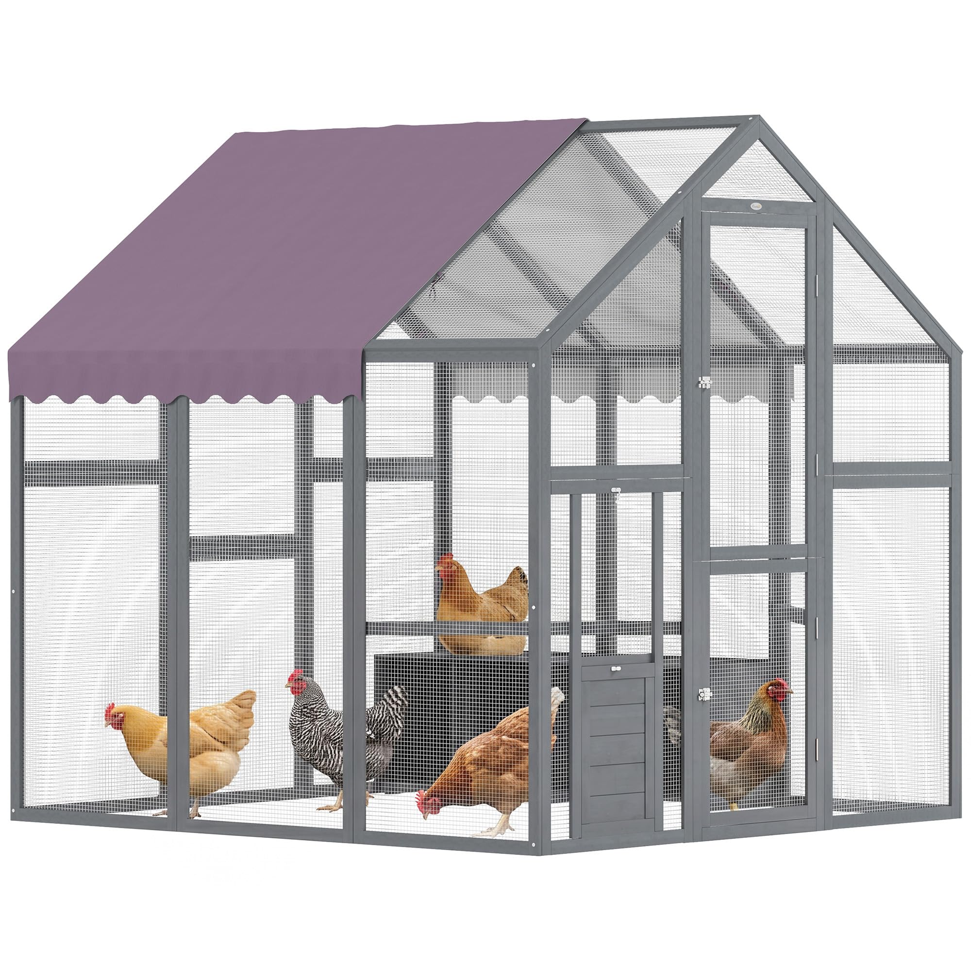 PawHut Hühnerstall 3,07㎡ 1,7 x 1,8 x 1,8 m Freilaufgehege Holz mit wasserdichtem Tuch, Sicherheitsschloss, Doppeltür, 2 Nistkasten, 2 Sitzstange, Hühnergehege für 6-8 Hühner, Enten, Gänse, Kaninchen