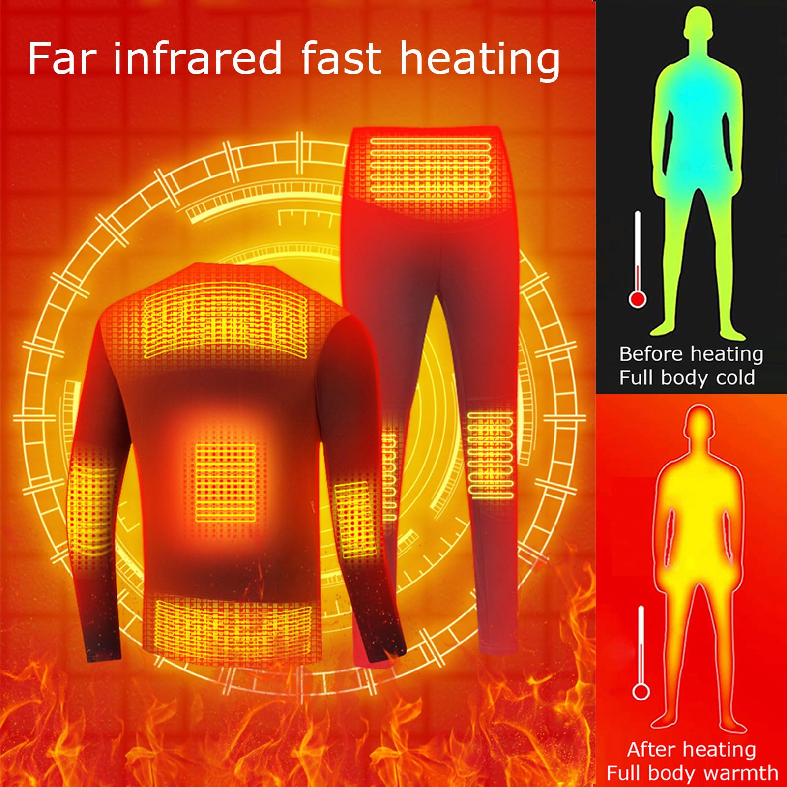 Ropa Interior Térmica con Calefacción para Hombre Pesca Al Aire Libre, Esquí, Ropa Térmica A Prueba De Frío, Ropa Interior Calefactora con Batería USB Inteligente,S, Blue Top