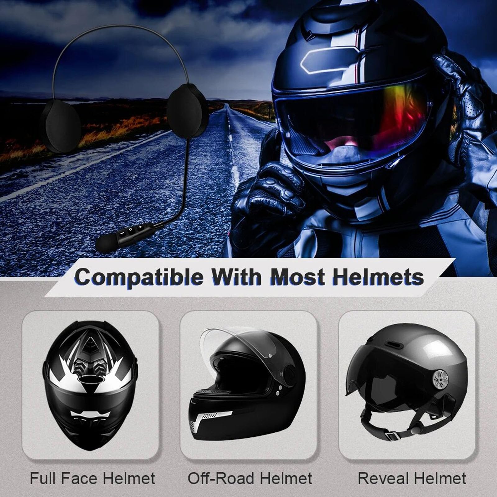 QSPORTPEAK Auricolare Bluetooth per casco moto,E1 Bluetooth 5.1 cuffie per casco moto,appositamente progettato per la guida di motociclette di sicurezza, collegare 2 telefoni cellulari