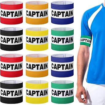 Simgoing 12 Pcs Soccer Captain Armbands Elastic Wrist Armbands Adult Team Leader Adjustable Sports Training Accessories