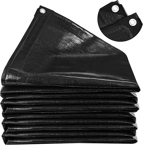 MYFAMIREA Revestimiento de estanque de 25 x 25 pies, revestimiento de estanque preformado de polietileno de 28 mil, con 20 ojales de borde