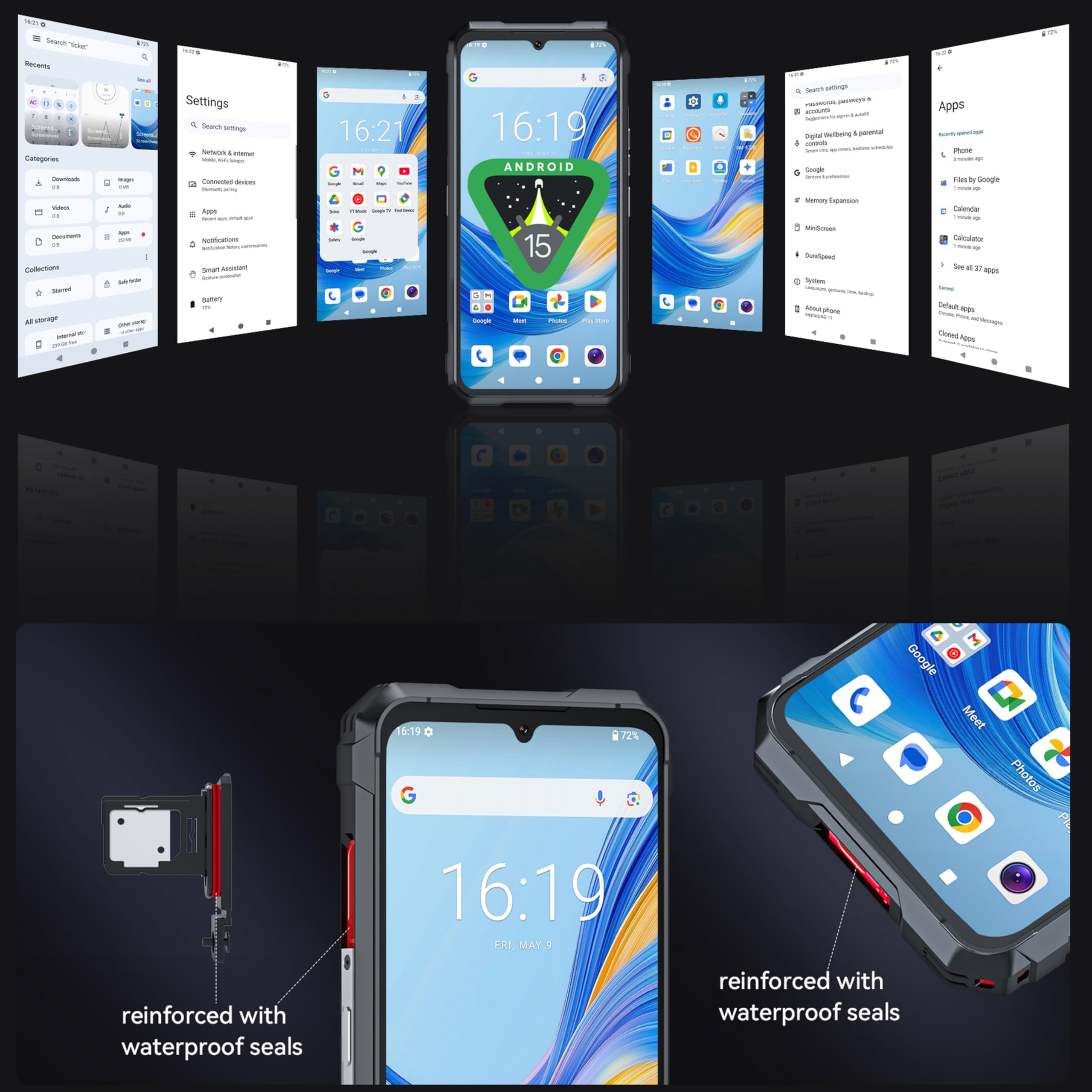 KingKong 11 – Smartfon 5G 6,72" FHD+ 120Hz, 16GB RAM (+16GB rozszerzane), 256GB ROM, Aparat 108MP, Bateria 10200mAh, Android 15, Dimensity 7025, Czarny