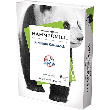 Hammermill White Cardstock, 110 Lb, 8.5 x 11 Colored Cardstock, 1 Pack (200 Sheets) - Thick Card Stock, Made in the USA, 168380R