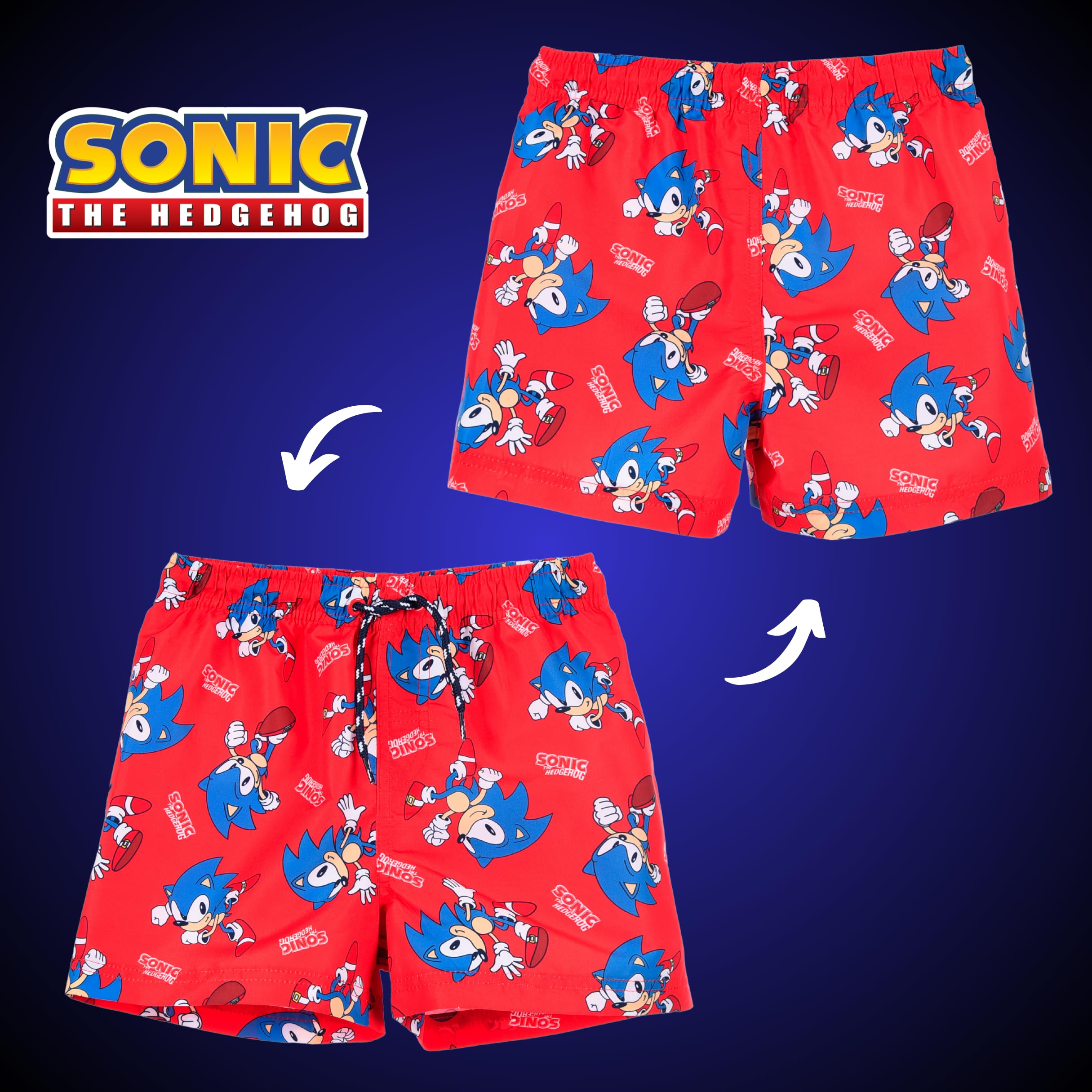 Sonic The Hedgehog Bermuda per Ragazzi, Pantaloncini da Bagno Estivi, Costumi da Bagno per Bambino, Taglie 4 a 10 Anni