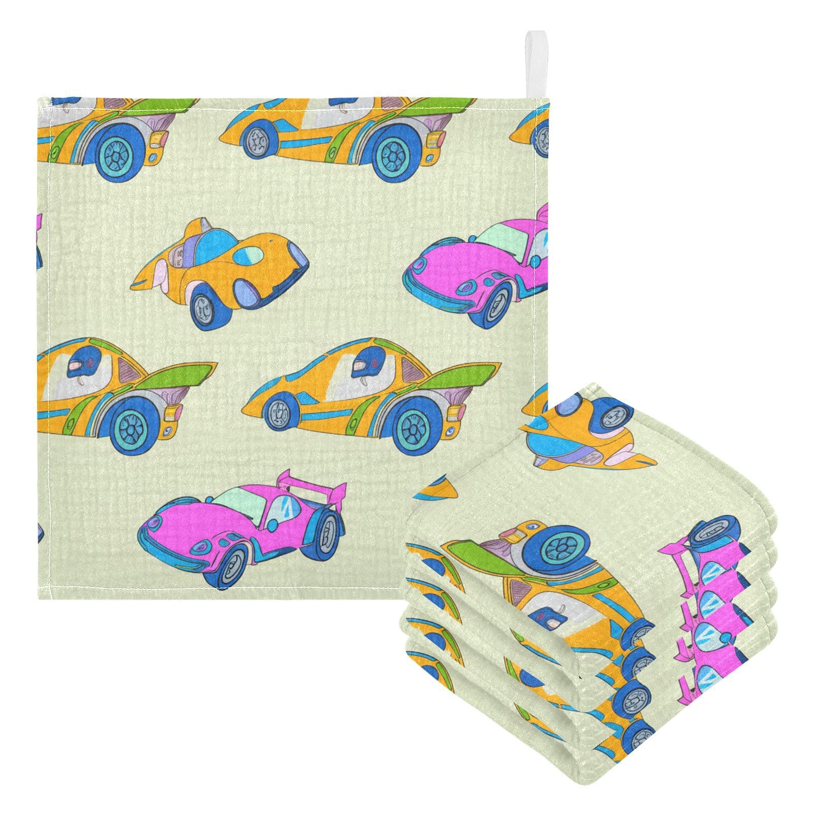 Kigai Tiny Cars Baby Washcloths,3pcs Ultra Soft Absorbent Towel,Newborn Bath Face Towel, Natural Reusable Baby Wipes for Sensitive Skin, Baby Registry as Shower