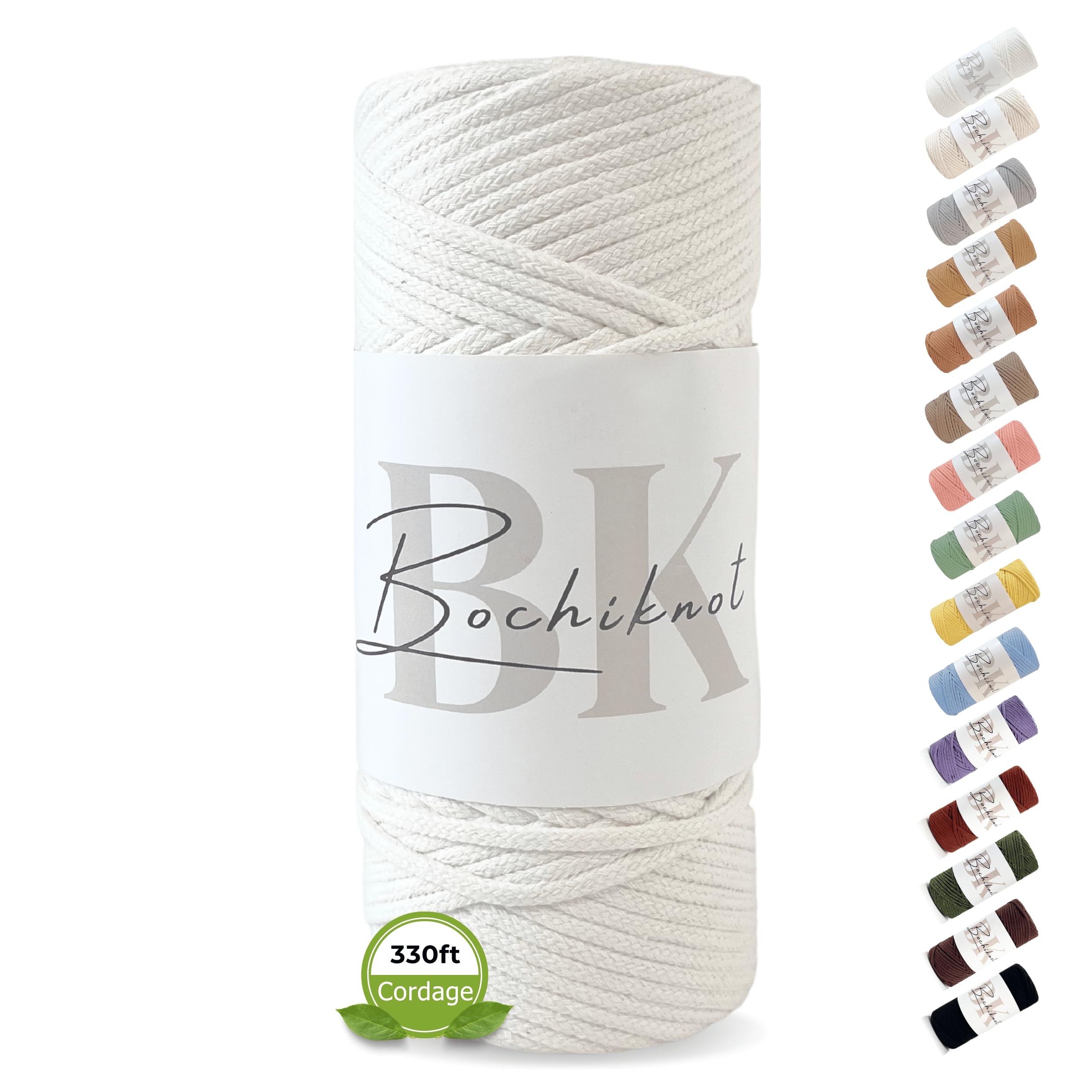 BOCHIKNOT Braided Macrame Cord 4mm x 109yds - Braided Rope for Macrame Wall Hangings, Plant Hangers - 4mm Braided Macrame Cord - Cotton Macrame Cord for Crafts - 4mm Macrame Cord Braided (Milk White)