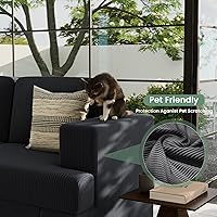 Vista 4 de Fiona's magic Sofá de Pana de 3 Plazas para Sala de Estar, Sofá Nube Negra de 89", Sofá de Piso de Asiento Profundo para Dormitorio, Cama Seccional