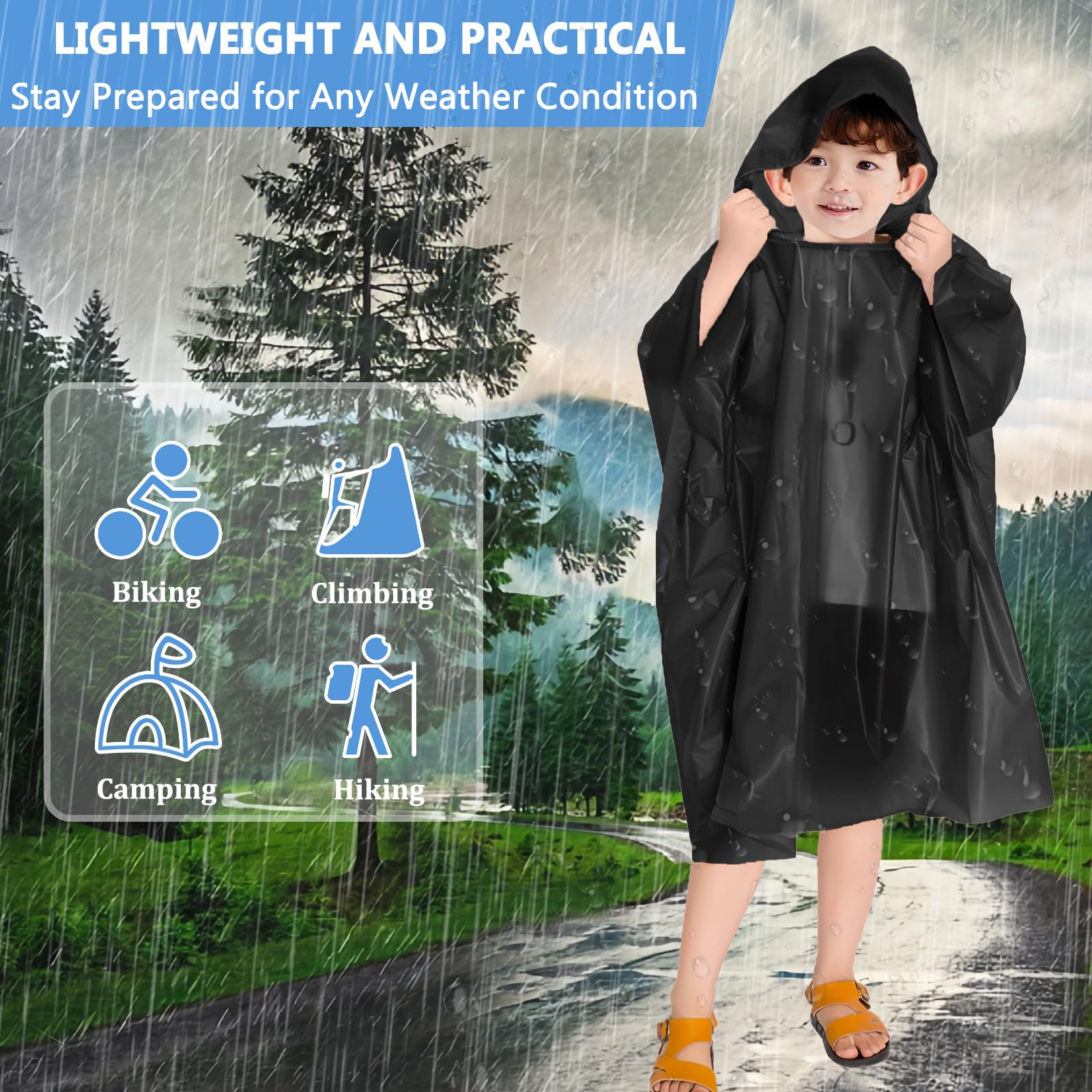 2 poncho de lluvia para niños, impermeable, reutilizable, chubasquero para niños, transpirable, con capucha