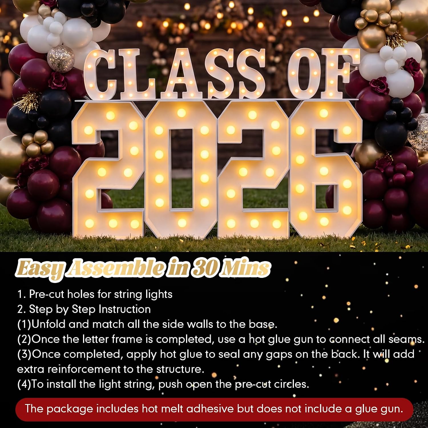 Graduation Class of 2026 Light up Marquee Letters, 2.68 ft Large LED Graduation Letters and Numbers for Grad Party Decorations, Photo Backdrop, High School College Grad 2026 Decor