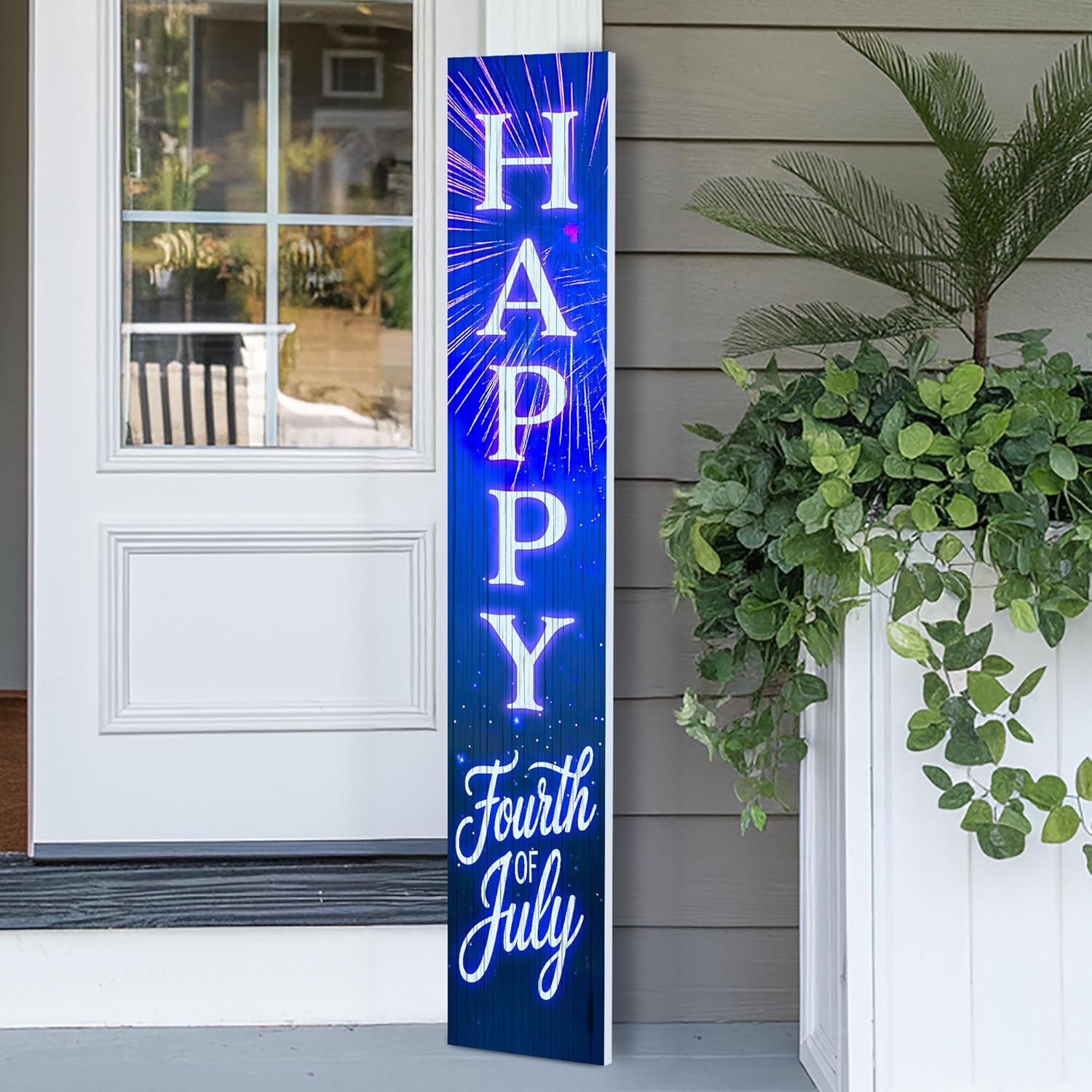 4th of July Welcome Sign for Front Porch, Patriotic Welcome Home Sign, Rustic Welcome Home Decorations for Outdoors, 48x8" PVC Sign, Design 5