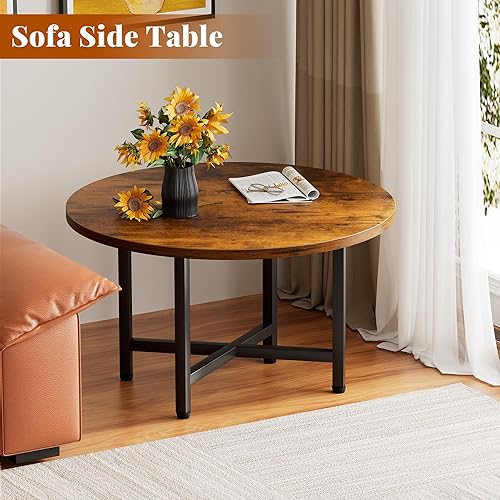 Miniatura 4 de Mesa de Centro, 23.6" Mesas de Centro Pequeñas, Mesas de Centro Redondas Marrones para Sala de Estar, Mesa de Piso para Sentarse en el Suelo, Mesa