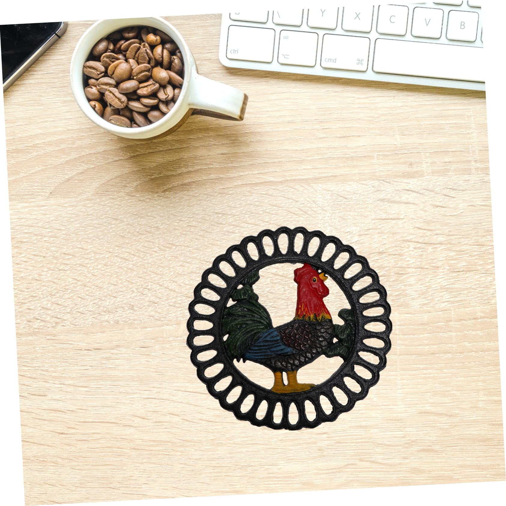 Sottopentola a Forma di Gallina in Ferro Decorativo, 1 Pezzo