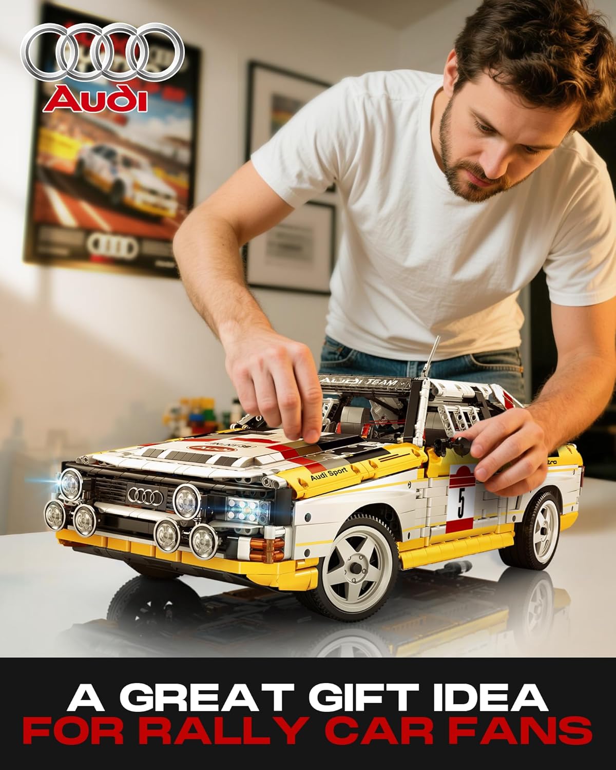 Audi Sport Quattro S1 Model Car Building Kit, 1/8 Scale Audi Officially Licensed Compatible with Techinc Car, Collectible for Adults, Home Office Décor Gift for Racing Fans Age 14+ (3,887 PCS)