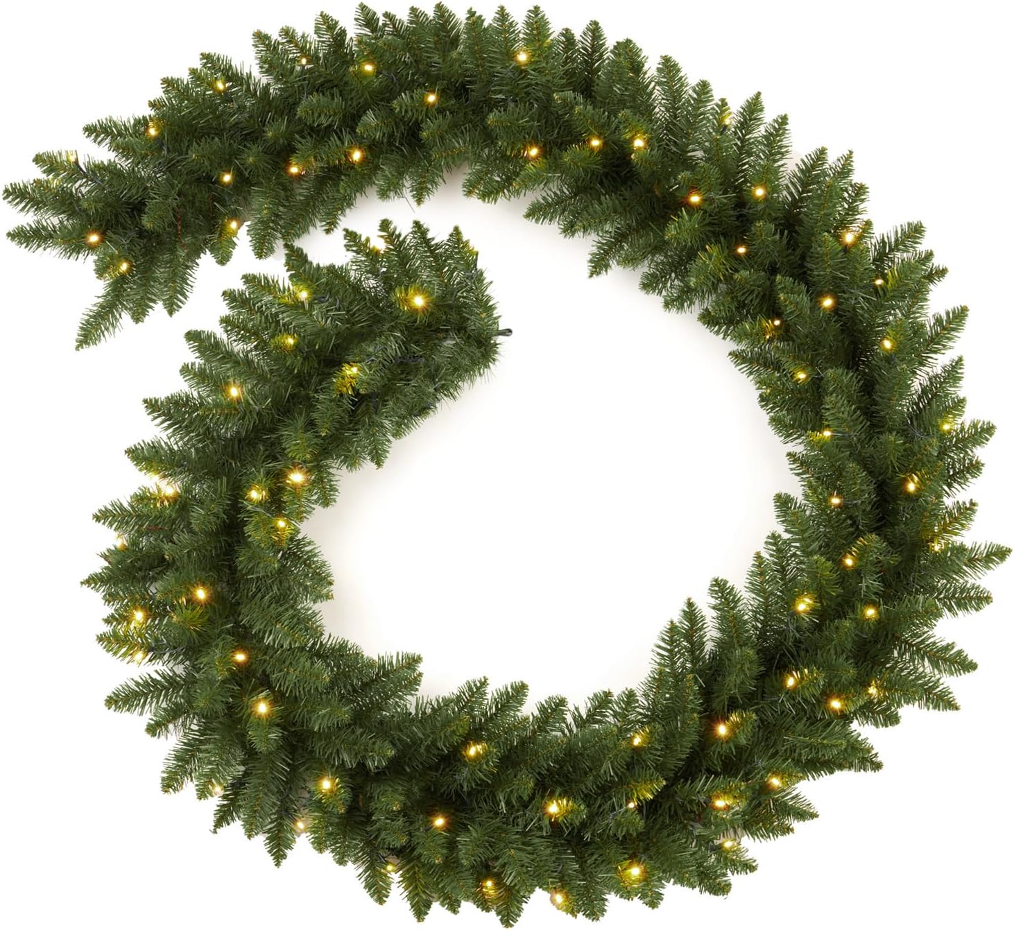9 FT Pre-lit Christmas Garland Holiday Artificial 50 Led Light for Stairs Wall Door Indoor Outdoor Garland with Battery Operated Timer, for Home Decorations Fireplaces Battery Operated Polyvinyl Chloride (PVC) Green PVC 9FT NOT TESTED 