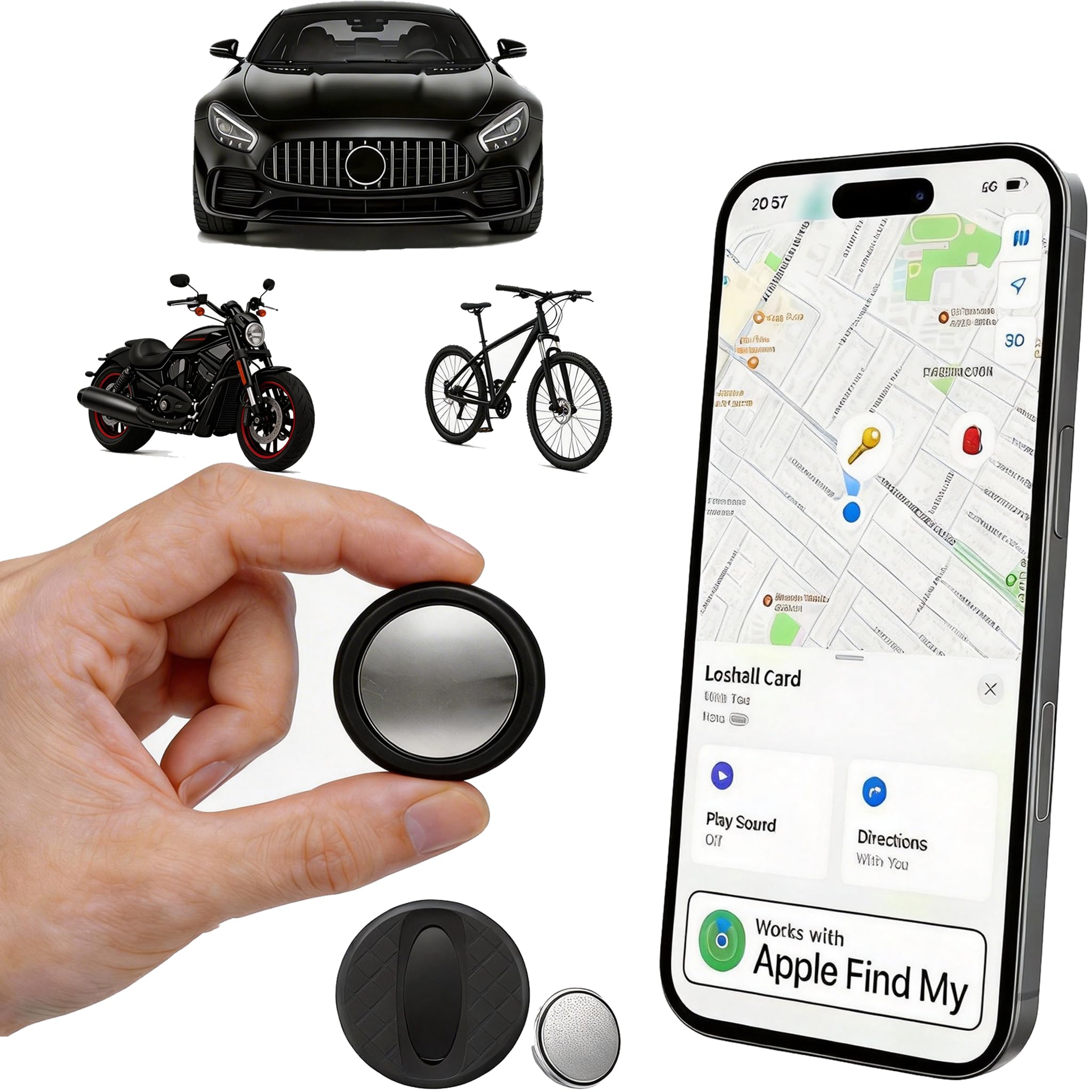 GPS Tracker per Auto, Localizzatore GPS Compatibile con A-pple Find My (solo iOS), Nessun Abbonamento Richiesto, Custodia Protettiva Magnetica, Impermeabile IP65, Batteria con Durata di 365 Giorni