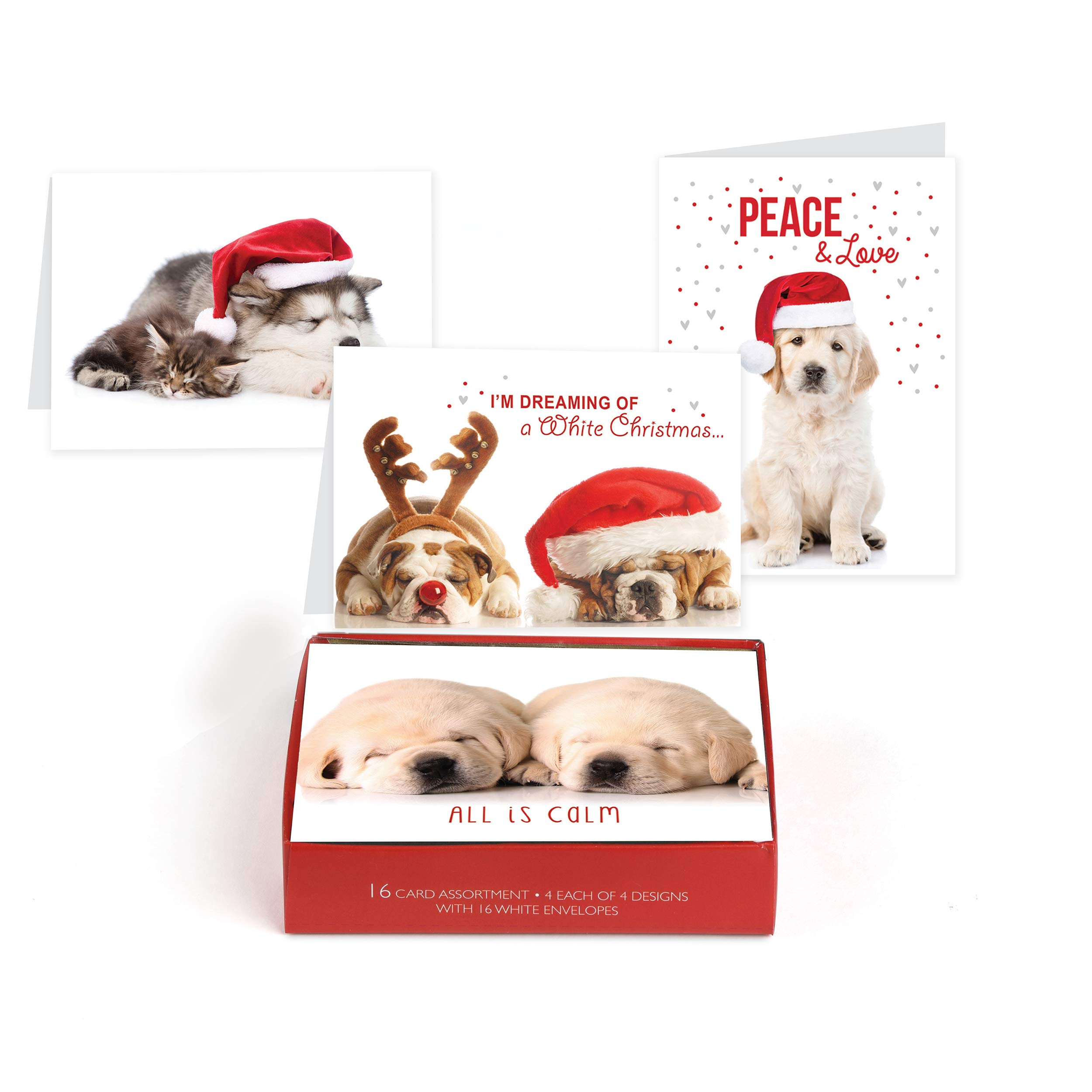 Masterpiece Studios Weihnachtskarten-Set | 16 Karten In 4 Designs | Welpen-Motiv | Größe 20x14,3 Cm