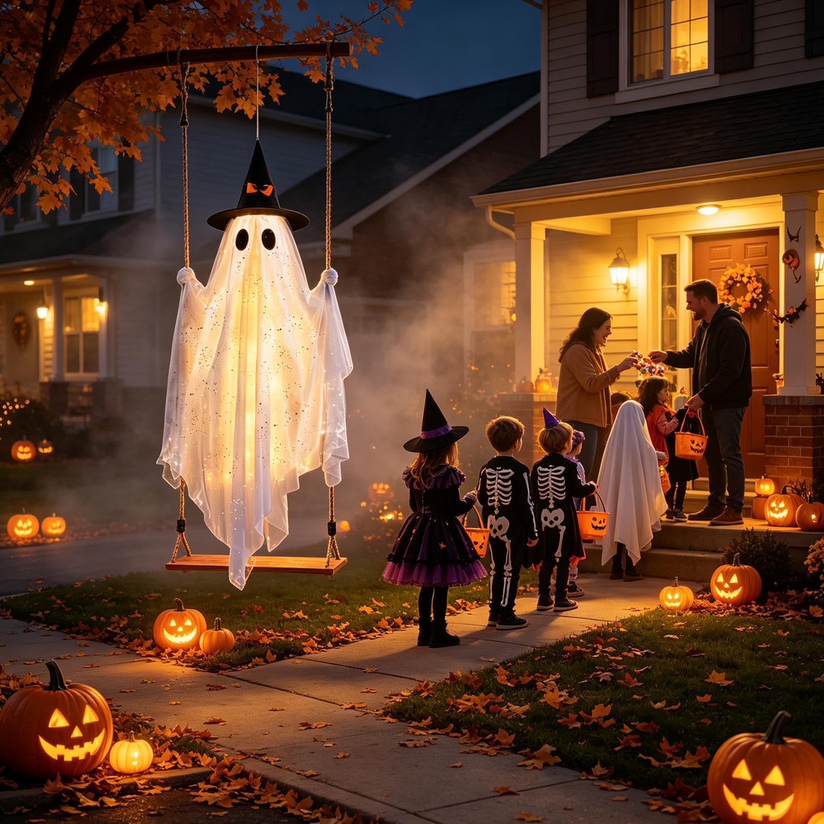 Decorazione Fantasma Halloween Decorazione Luminosa Spettrale da Giardino