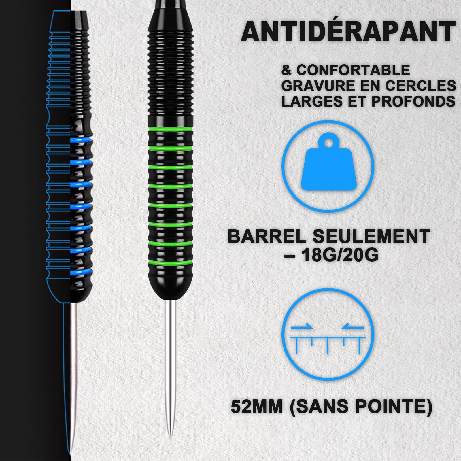 Lot de 12 fléchettes Professionnelles Pointe métal Tige Aluminium 18 Ailettes Anneaux