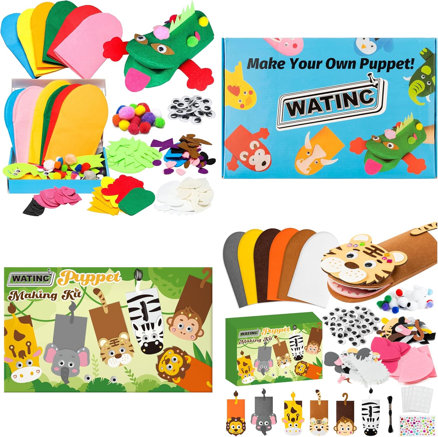 WATINC 12Pcs Hand Puppet Making Kit(Animals + Wild Animals Type A)