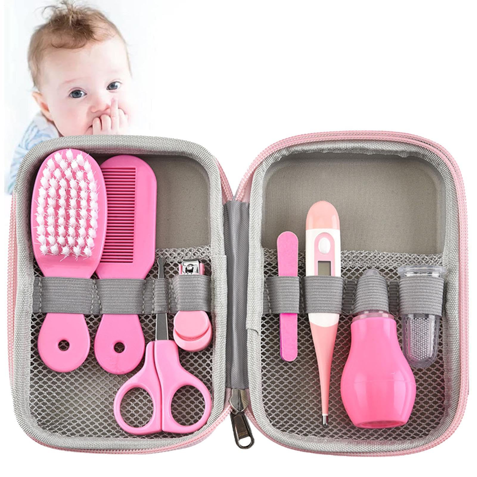 Trousse De Soin Bébé Naissance 8Pcs, Kit Manucure Sécurité Bébé Avec Brosse À Dents, Coupe-ongles Et Peigne