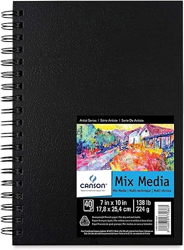 Canson Artist Series - Cuaderno de medios mixtos, encuadernado con alambre lateral, 7 x 10 pulgadas, 40 hojas, cuaderno de arte plano para pintar,