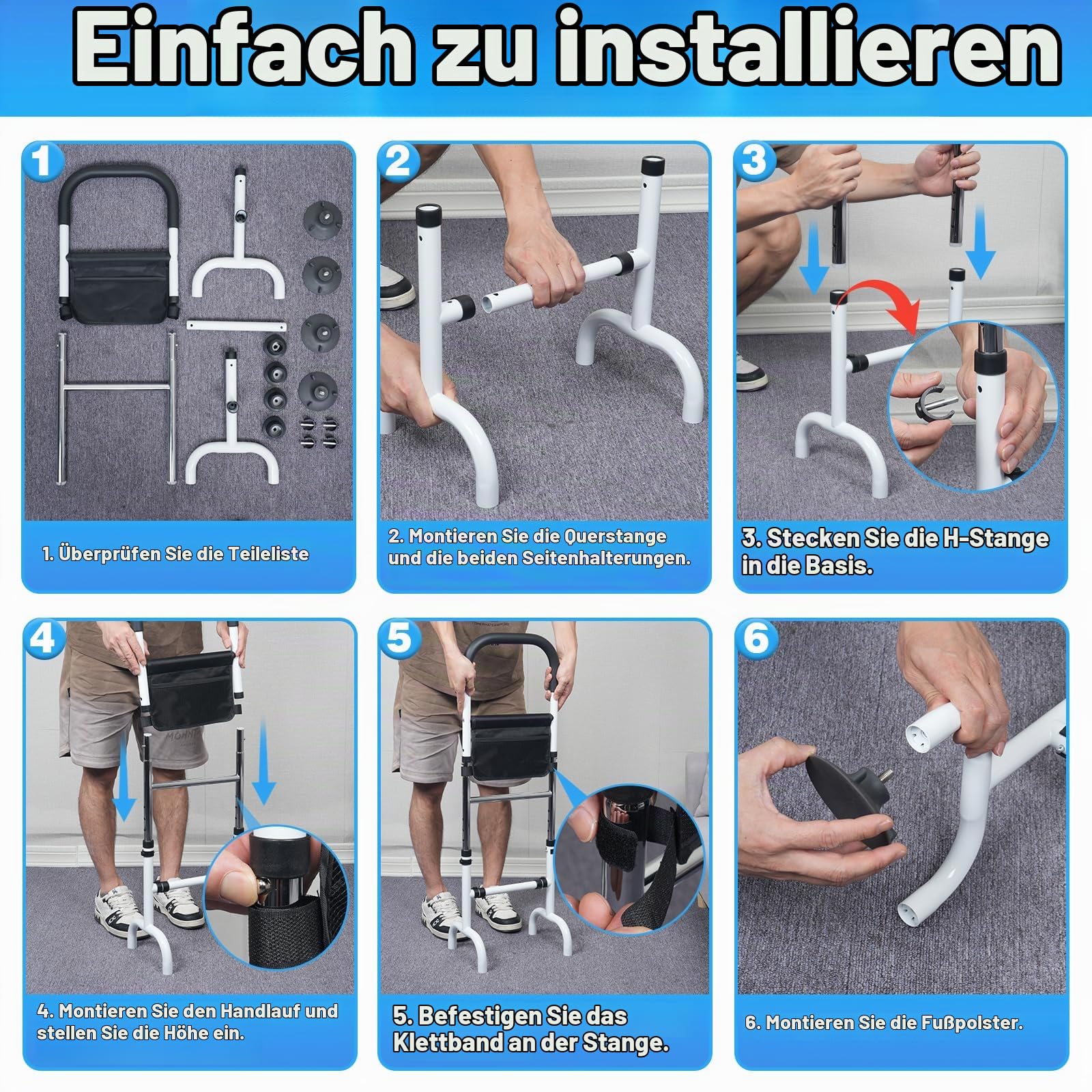 AKOZLIN Aufstehhilfe Senioren, Höhenverstellbar, Belastbar 136KG | Mobile Aufsteh und Sitzhilfe, Stand Bett Aufstehhilfe, Geeignet für Ältere und Behinderte Menschen