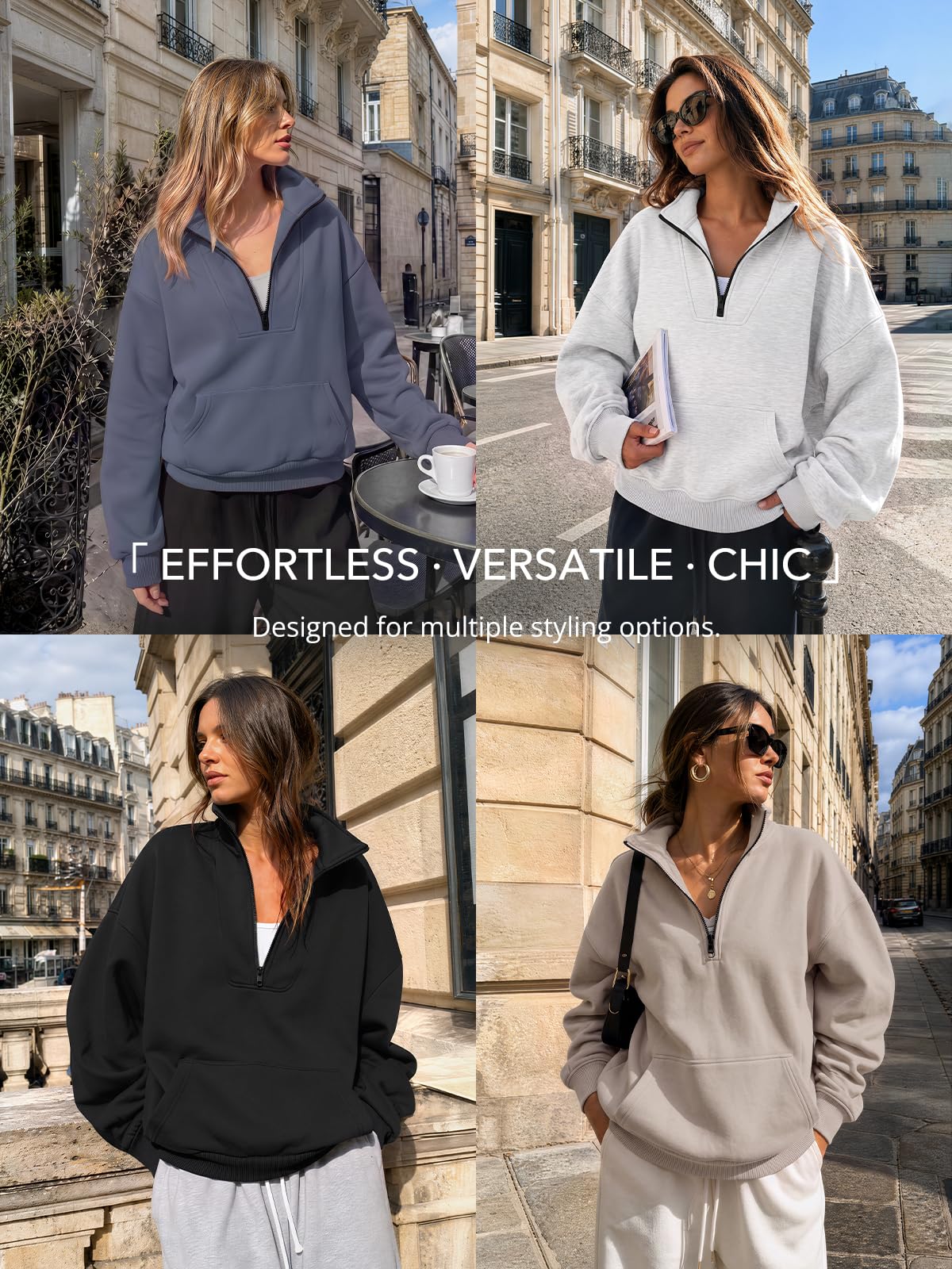 Trendy Queen Sudaderas con Capucha de Gran tamaño con Media Cremallera y un Cuarto de Cremallera, Trajes de otoño 2024, Ropa de Invierno Y2K