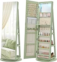 SONGMICS UJJC007C01 Lockable Jewelry Armoire with 6 LED Lights, 360° Swivel Frameless Full-Length Mirror, Massive Storage Organizer