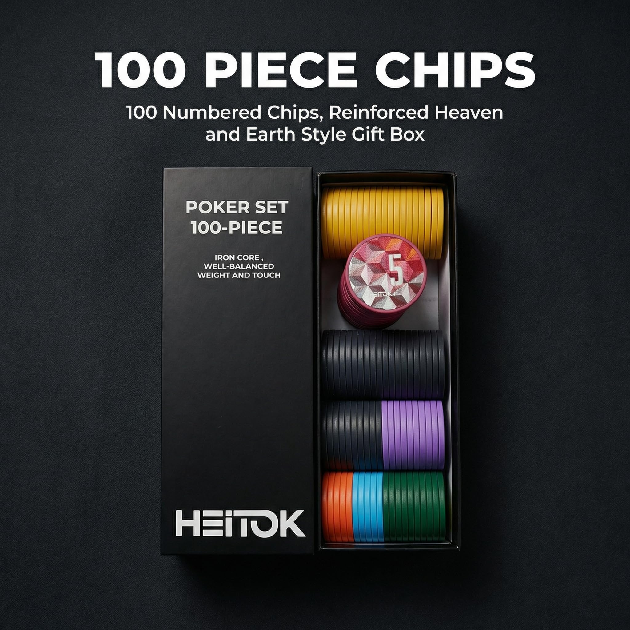 HEITOK Zestaw Pokerowy 100 Żetonów 11,5g Texas Holdem Walizka