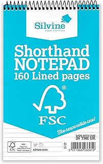 Silvine 8x5 Everyday FSC Shorthand Notebook - Ruled 8mm Feint, 160 Pages of FSC Certified Paper. Ref FSC160