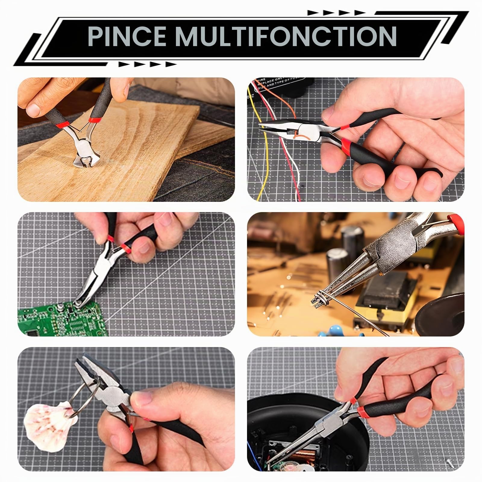 6 pièces mini set de pinces avec sac, contient des pinces pointues et rondes, arc et fil d'acier, pour bricoleurs et enseignants