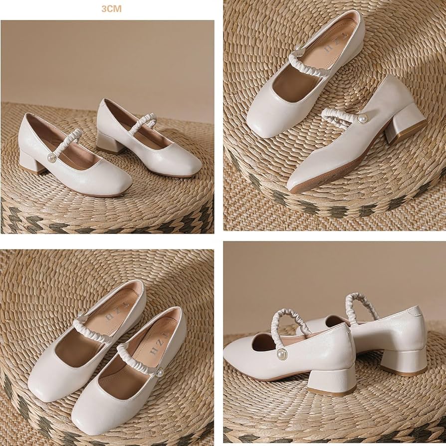 XUEMEIZI Women's Round Toe Mary Jane Shoes Pumps Chunky