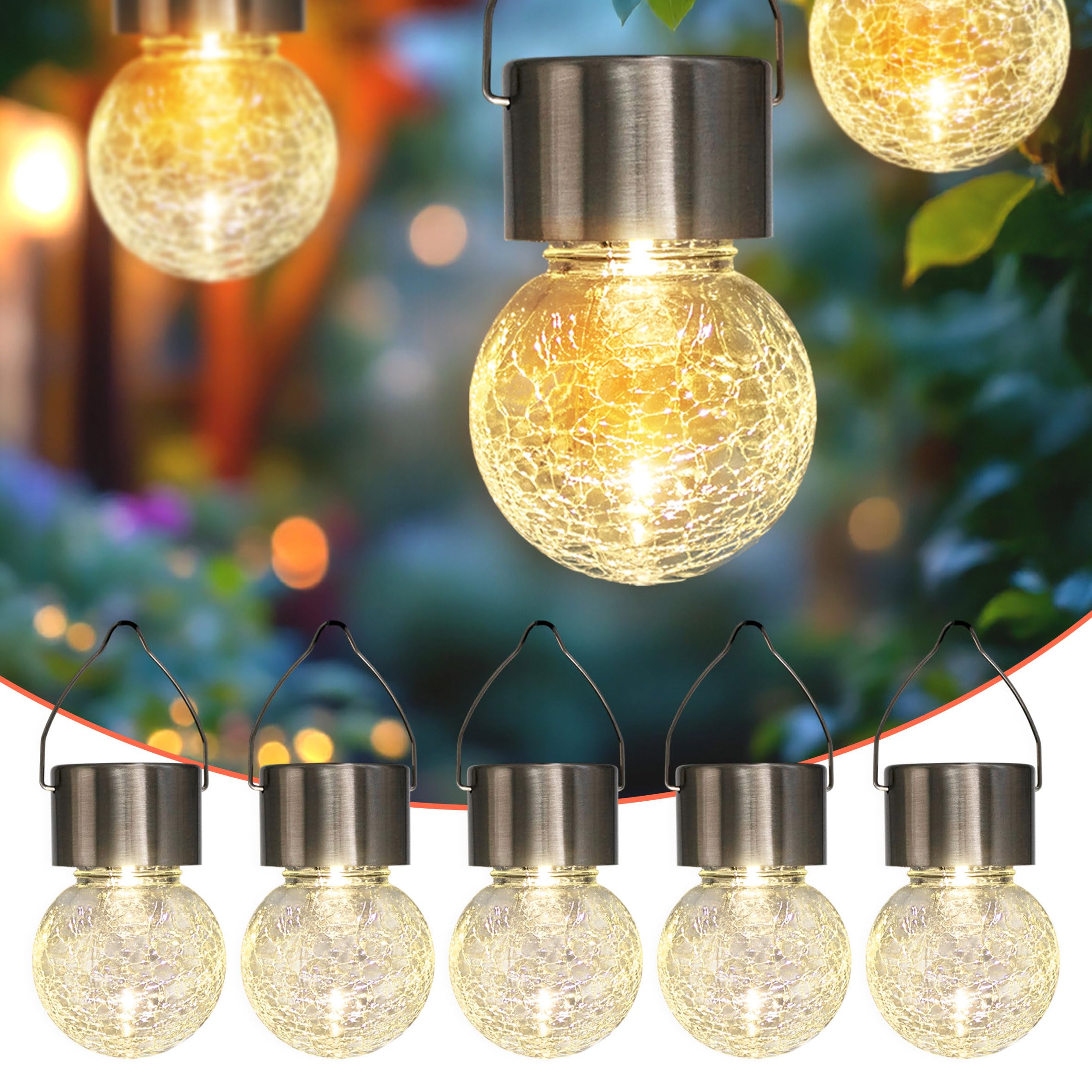 Spetebo 5x LED Solar Hängeleuchte - Garten Deko Solarleuchte Gartenleuchte Hängelampe