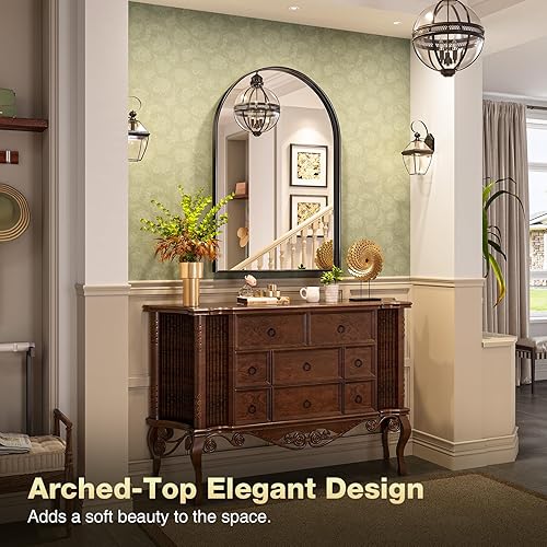 Miniatura 5 de Brightify Espejo arqueado, espejo de pared arqueado, espejo de arco negro de 24 x 40 pulgadas, espejo de baño negro con marco de metal, espejo de